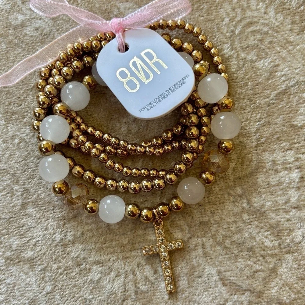 Brand New 8 Other Reasons Gold Plated Brass Bubble Bangle Set Stretchy Revolve